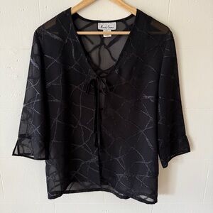 Mady Evans Semi Sheer Black Sparkle Top with Tie